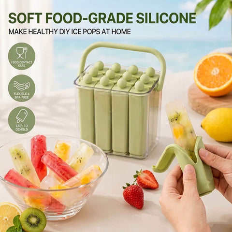 12 Grid Silicone Ice Pop Maker with Carry Bucket