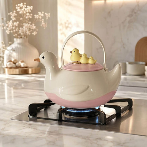Cute Duck Ceramic Tea Pot with Fixed Duck Lid