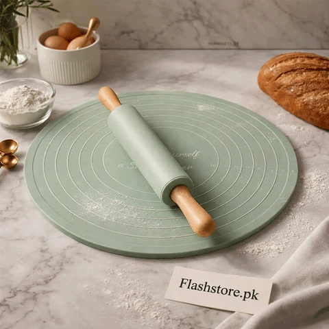 Silicone Baking Mat with Rolling Pin Set