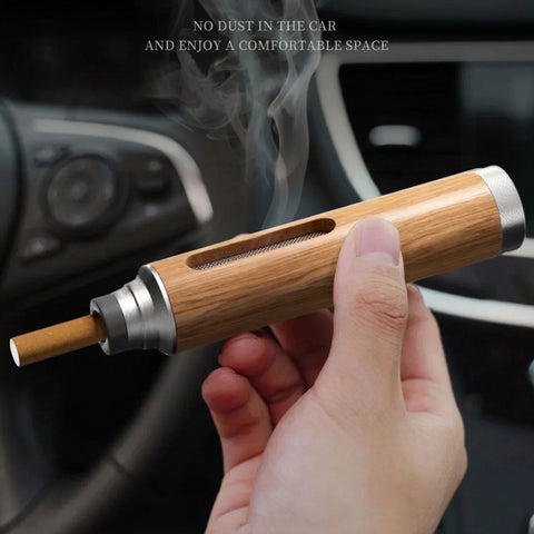 Luxury Wooden Portable Car Ashtray with Cigarette Holder