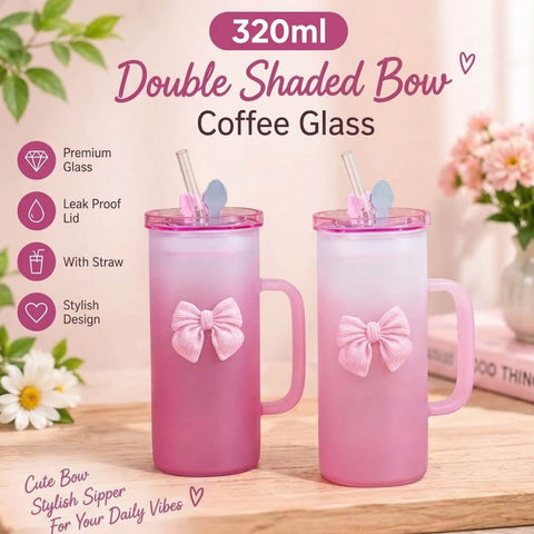 320ml Two Tone Pink Bow Glass Sipper with Straw