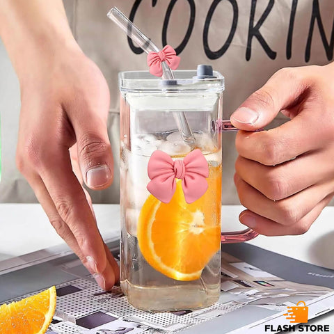 Straw Glass Bottle 450ML Portable Drinking Cup