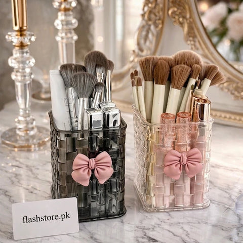 Luxury Acrylic Makeup Brush Organizer with Bow Design