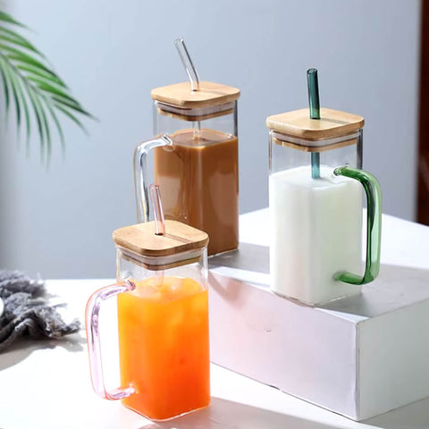 Glass Mug with Lid and Straw