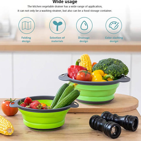 2 in 1 Collapsible Colander Large Self Draining Strainer Set