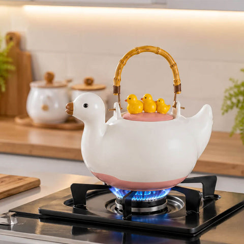 Cute Duck Ceramic Tea Pot with Fixed Duck Lid