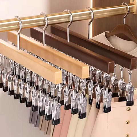 12 Clips Wooden Clothes Hanger