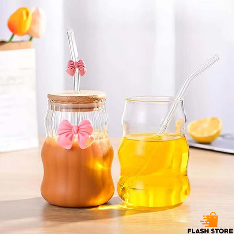 450ML Glass Straw Cup With Lid