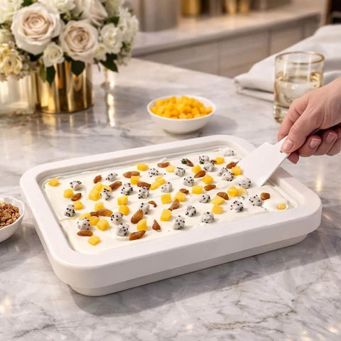 Instant Ice Cream Maker Tray  DIY Rolled Ice Cream Pan with Spatula