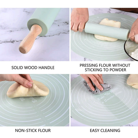 Silicone Baking Mat with Rolling Pin Set