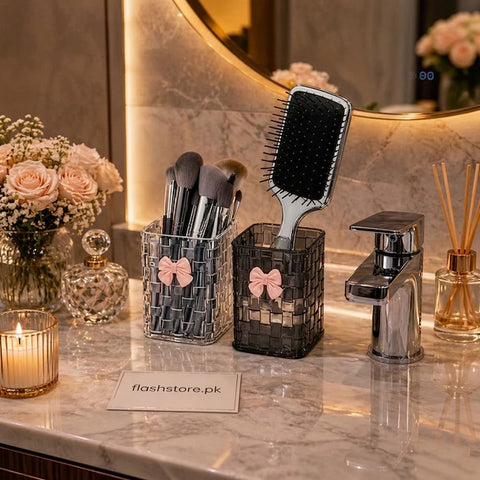 Luxury Acrylic Makeup Brush Organizer with Bow Design