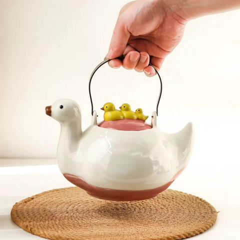 Cute Duck Ceramic Tea Pot with Fixed Duck Lid