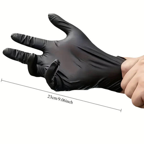 100 Pcs Disposable Black Gloves Nitrile Hand Gloves for Cleaning & Food Use