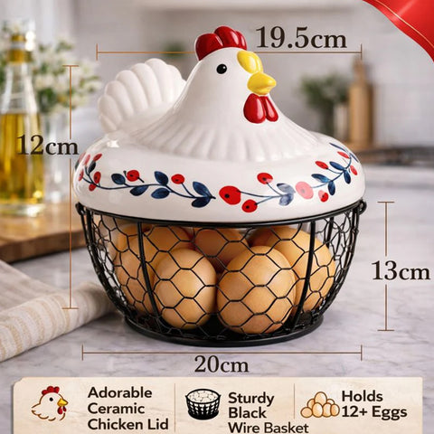 Hen Shaped Egg Basket With Lid | Ceramic Chicken Egg Holder