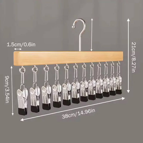 12 Clips Wooden Clothes Hanger