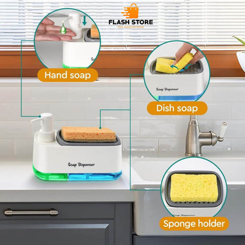 Dishwashing Soap & Detergent Dispenser 2 in 1 with Sponge Holder