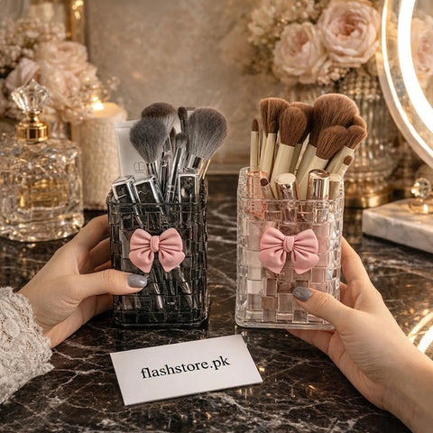 Luxury Acrylic Makeup Brush Organizer with Bow Design