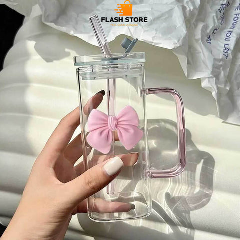 Straw Glass Bottle 450ML Portable Drinking Cup