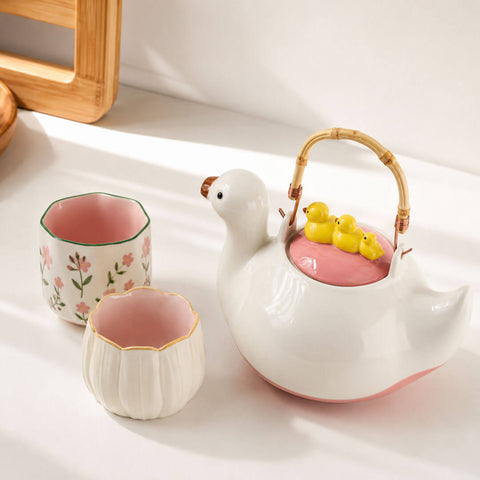 Cute Duck Ceramic Tea Pot with Fixed Duck Lid