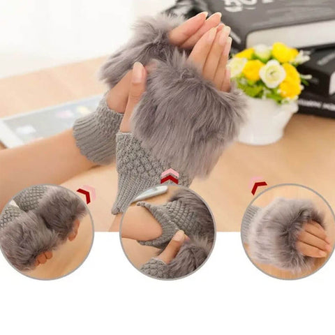 Winter Fluffy Fingerless Gloves