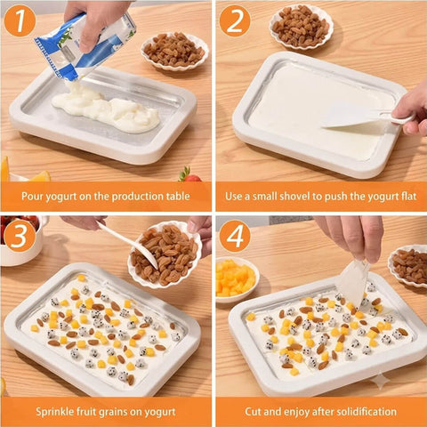 Instant Ice Cream Maker Tray  DIY Rolled Ice Cream Pan with Spatula