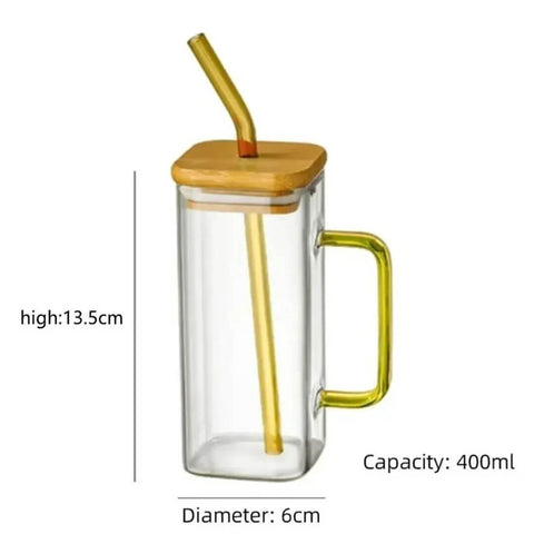 Glass Mug with Lid and Straw