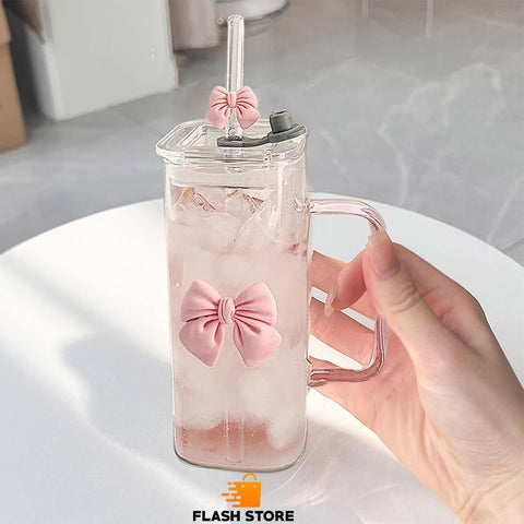 Straw Glass Bottle 450ML Portable Drinking Cup