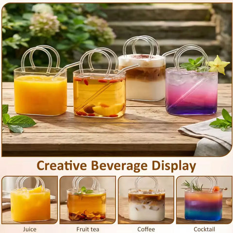 Aesthetic Glass Handbag Sipper Cup with Straw
