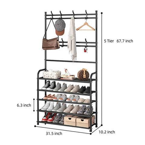 Multifunction 5 Layers Shoe Rack With Clothes Rack