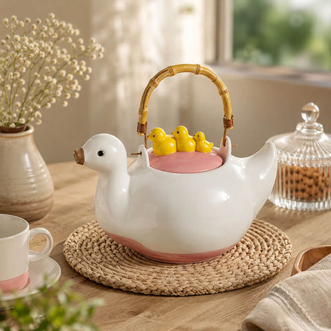 Cute Duck Ceramic Tea Pot with Fixed Duck Lid