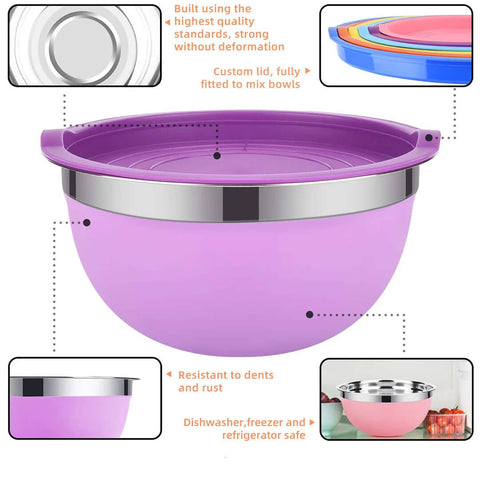 Stainless Steel Mixing Bowl Set With Lid (Pack Of 5)