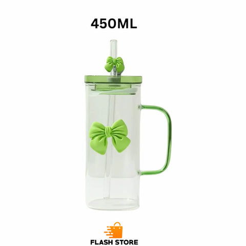 Straw Glass Bottle 450ML Portable Drinking Cup