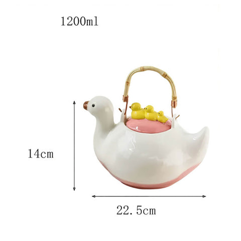 Cute Duck Ceramic Tea Pot with Fixed Duck Lid