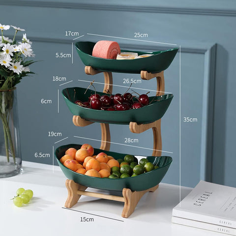 3 Tiers Fruit Plates With Wooden Stand