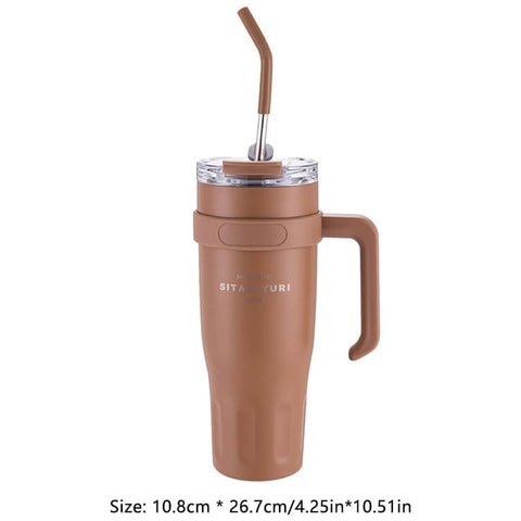 Stainless Steel Car Cup with Handle & Straw