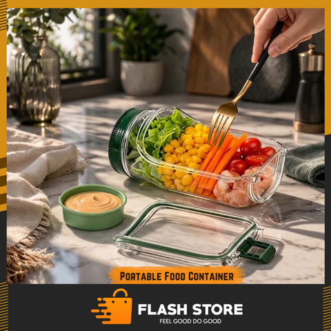 Portable Leakproof Salad Container Jar with Fork & Dressing Cup