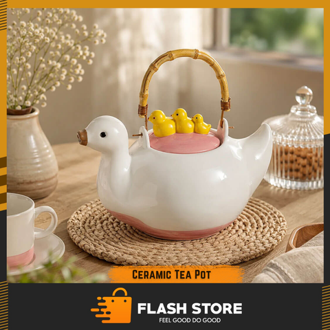 Cute Duck Ceramic Tea Pot with Fixed Duck Lid
