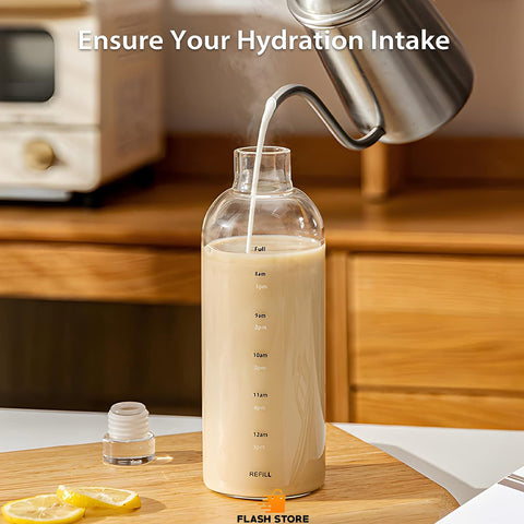 Glass Water Bottle With Time Marker