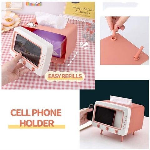 Creative Tv Tissue Box Holder With Phone Holder