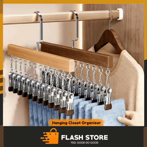 12 Clips Wooden Clothes Hanger