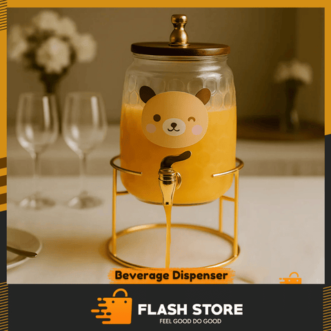 3.2L Bear-Shaped Glass Drink Dispenser with Golden Stand