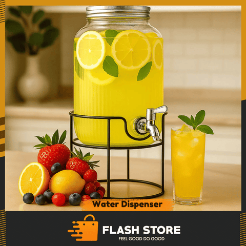 8L Round Glass Water Dispenser with Metal Stand