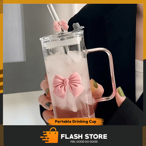 Straw Glass Bottle 450ML Portable Drinking Cup