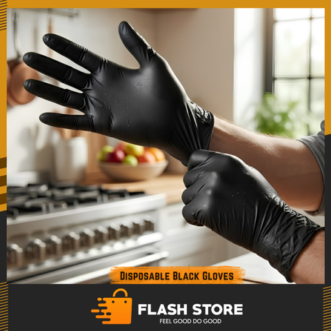 100 Pcs Disposable Black Gloves Nitrile Hand Gloves for Cleaning & Food Use