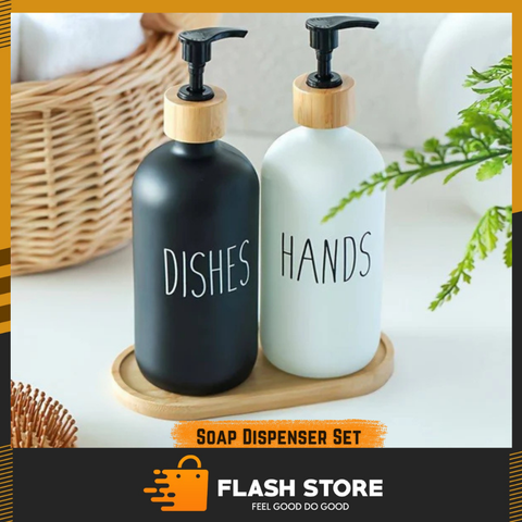 2Pcs Soap Dispenser Set with Bamboo Tray