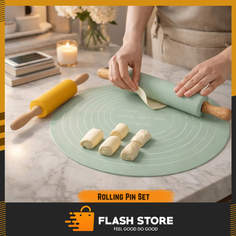 Silicone Baking Mat with Rolling Pin Set