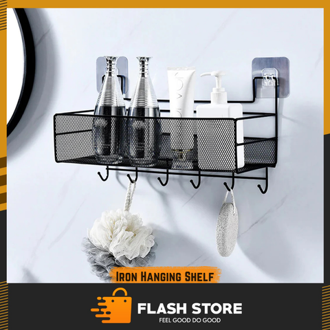 Meshed Wall Shelf With Hooks
