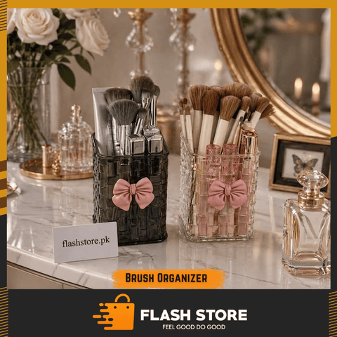 Luxury Acrylic Makeup Brush Organizer with Bow Design