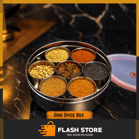 Stainless Steel 7 Compartment Spice Box (Masala Dabba)