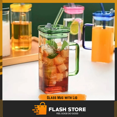 Glass Mug with Lid and Straw  Aesthetic Coffee & Juice Cup